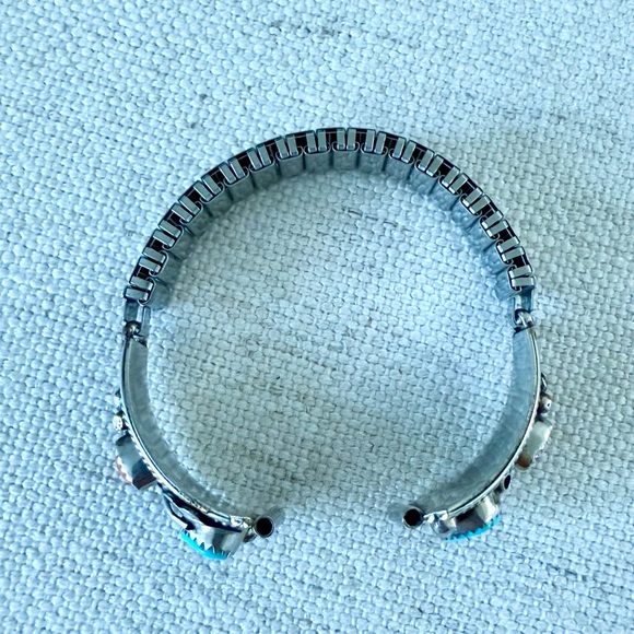 Sterling Silver Navajo Turquoise & Coral Watch Band Tips - Picture 11 of 13